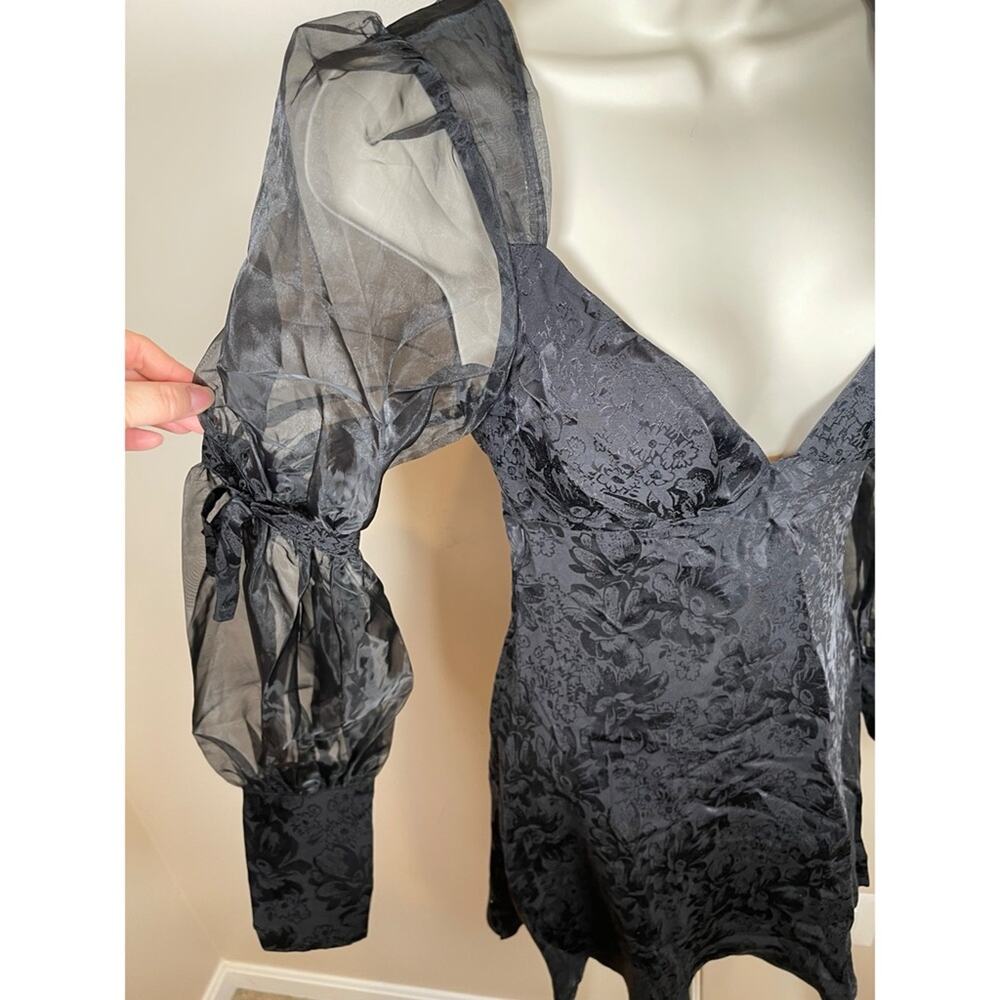 FOR LOVE & LEMONS Gabrielle Puff Sleeve Floral Jacquard Black Mini Dress Size XS - Picture 7 of 10